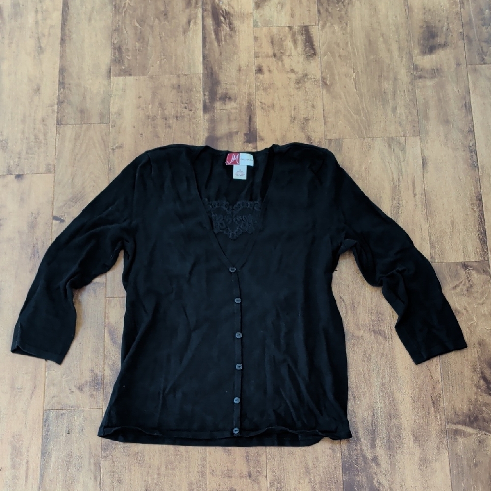 JM Collection Black Cardigan with Lace Detail